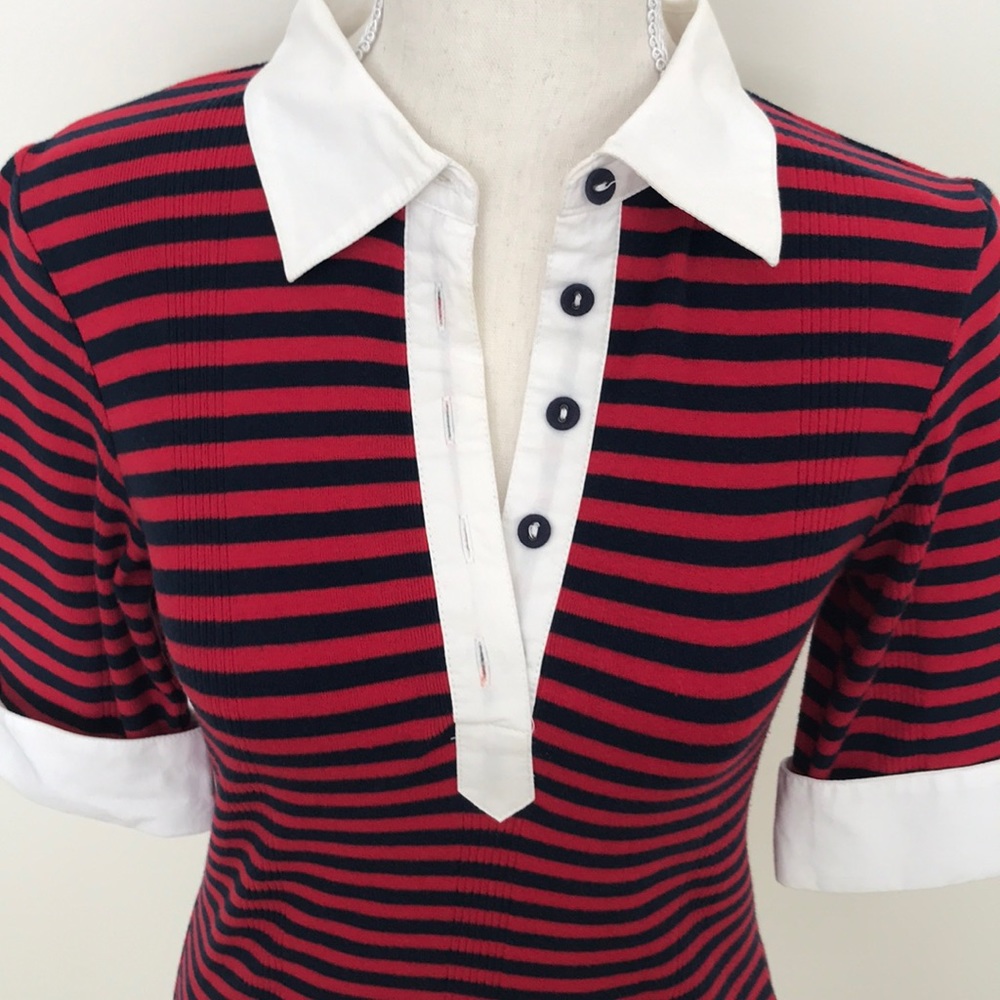 Navy/Red Striped Collared Shirt